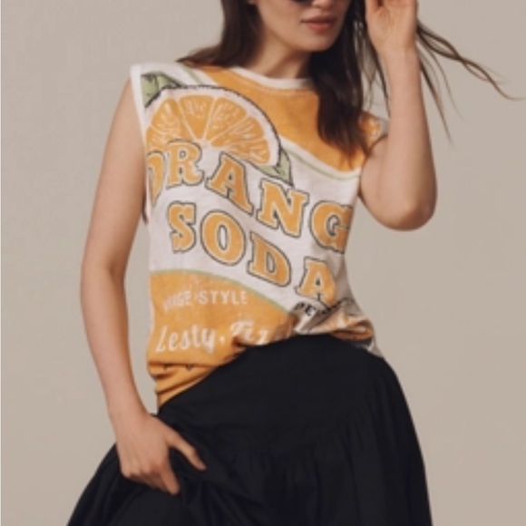 ANTHROPOLOGIE PILCRO Vinnie Cotton Slub Crewneck Orange Soda Graphic Muscle Tee - Picture 4 of 15